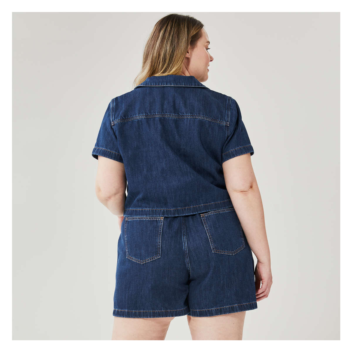 Women+ Crop Denim Shirt in Medium Wash from Joe Fresh